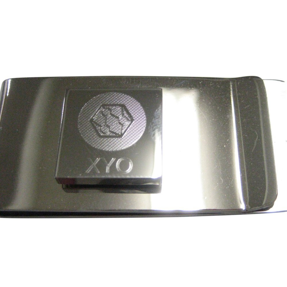 Silver Toned Square Pendant Etched XYO Coin Cryptocurrency Blockchain Money Clip